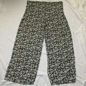 Vtg 90s Y2K 2 Much LA Semi Sheer Black Green Floral Wide Leg Pull On Pants sz M